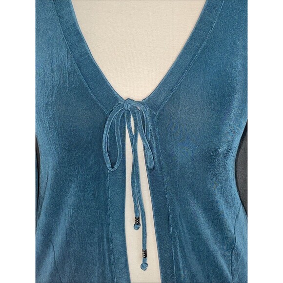 Chicos Travelers Cardigan Teal Open Front Tie Soft Stretch Knit Chic Capsule - Picture 4 of 9